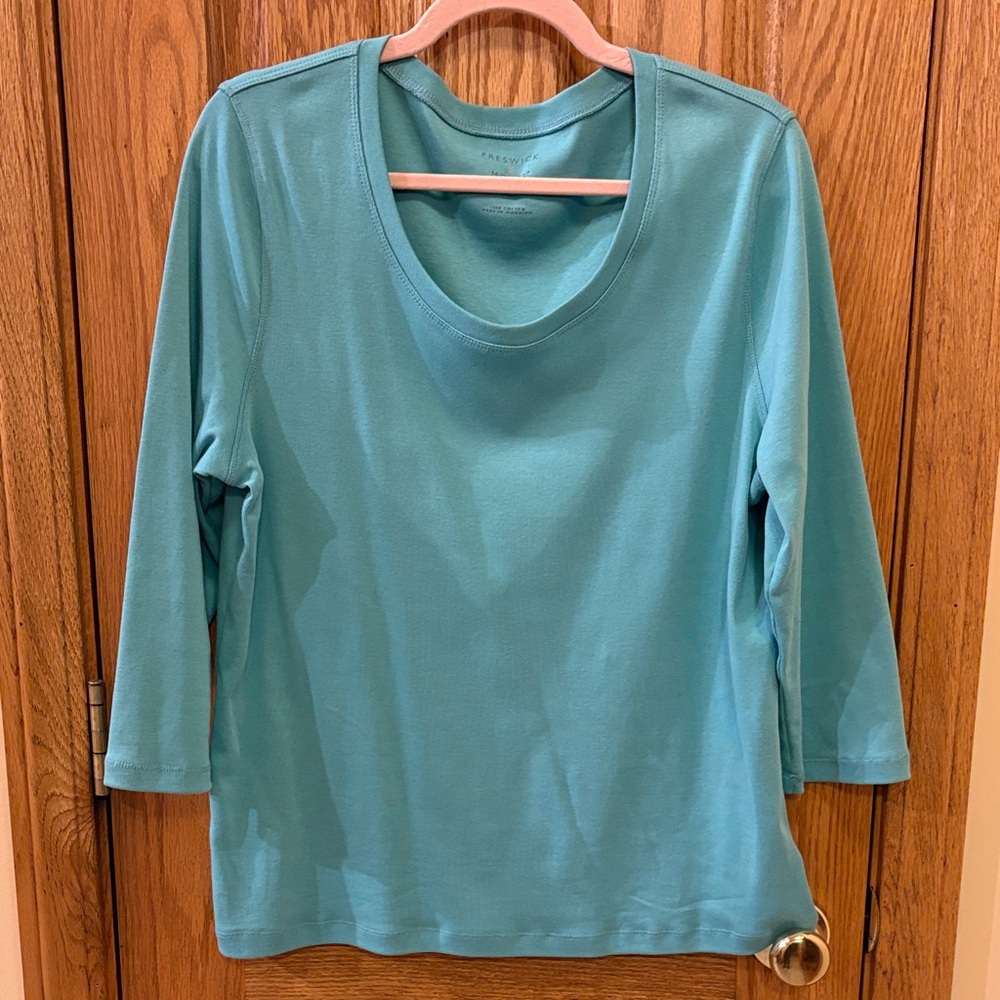 Preswick & Moore Aqua 3/4 Sleeve Tee NWT